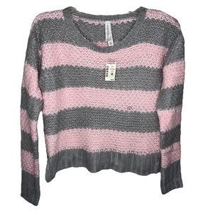 NWT- Aeropostale Women’s Pink and Gray Striped Knit Sweater Size S